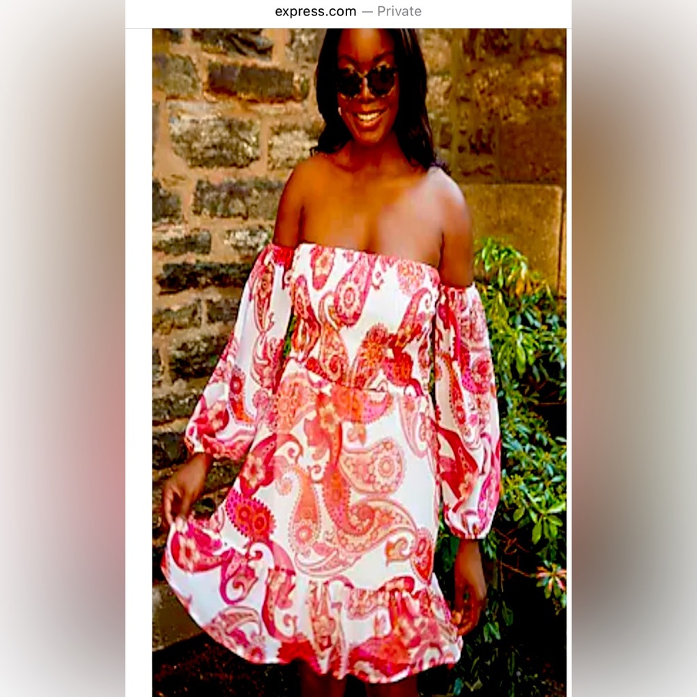 NWT Paisley smocked bodice off the shoulder mini dress